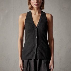 ⭐️NEW⭐️ James Perse Black Ribbed Button Down Sleeveless Vest Cardigan Top